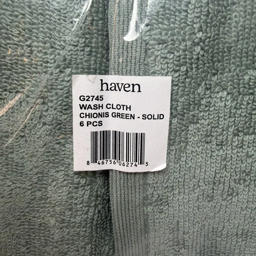 HAVEN Chionis Green 6 Piece Washcloth Set of 6 - Turkish Cotton